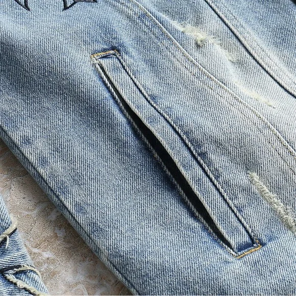 Chrome Hearts Distressed Denim Jacket with Embroidery